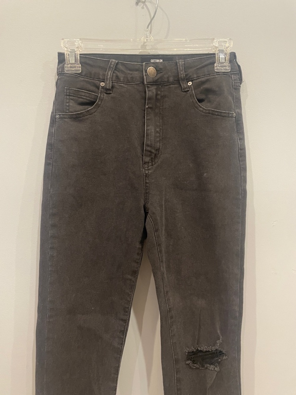 Cotton On black  High-Waist Skinny Jeans with Distressed Knee